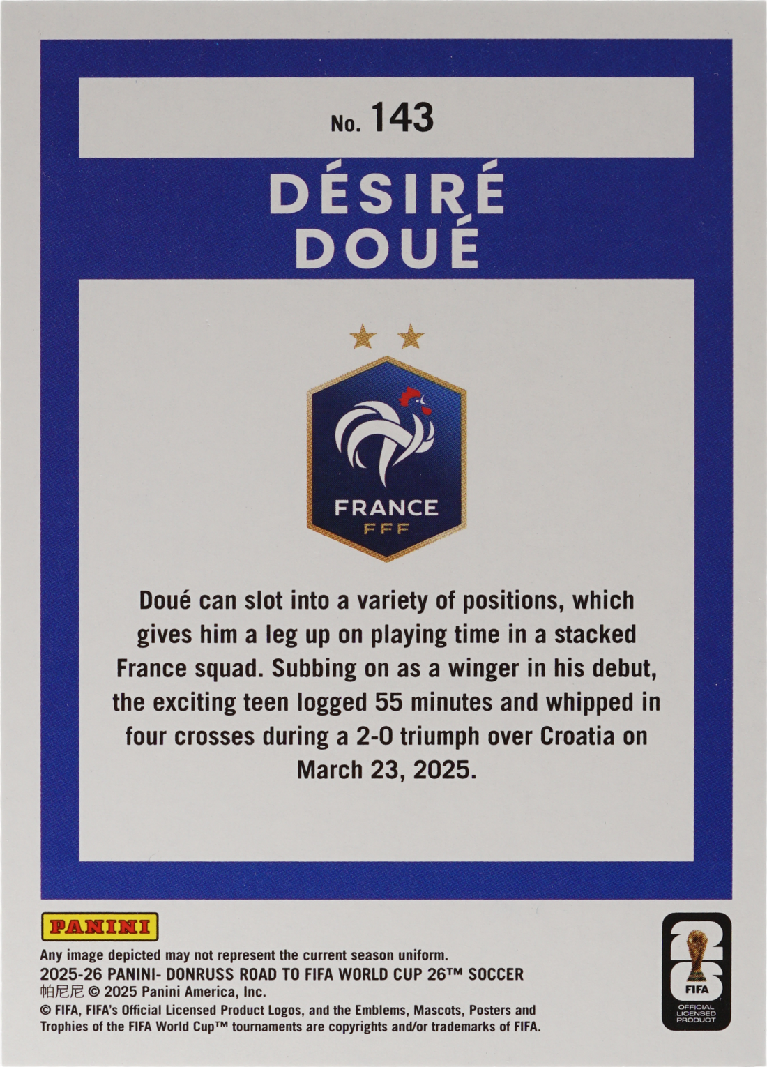 Object Card Pack Desire Doue · 2025 Panini Donruss Road to FIFA World Cup Orange · #77/ ...