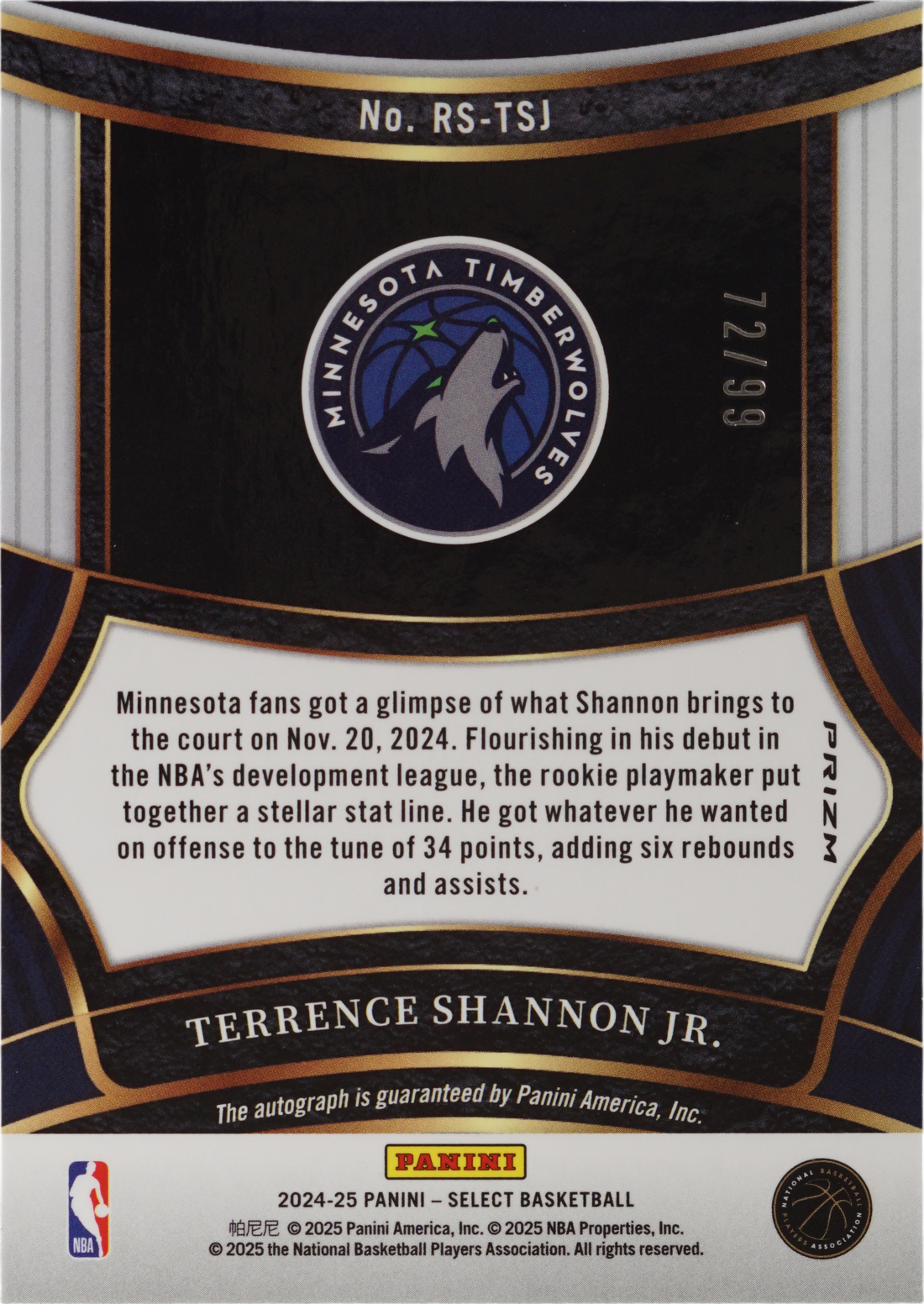 Terrence Shannon Jr. · 2024 Panini Select Rookie Signatures Red Prizms ...