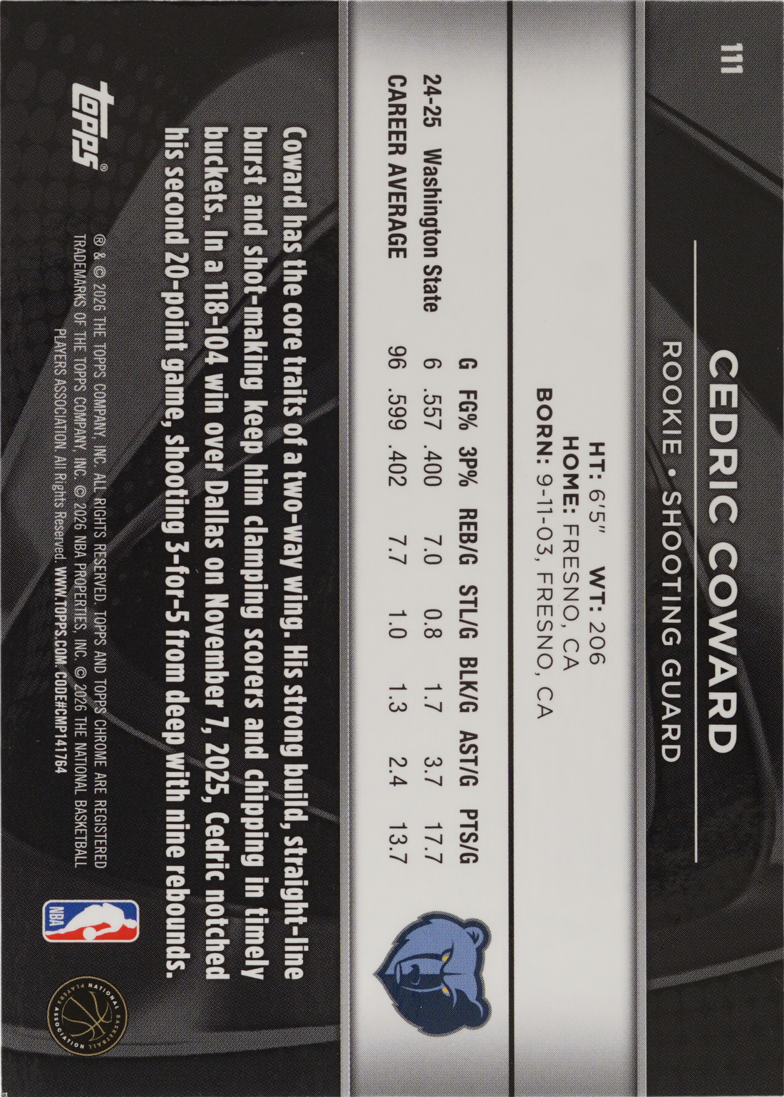 Cedric Coward · 2025 Topps Chrome Black Green Refractor · #55/99 ...