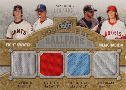 Bronson Arroyo / Chad Billingsley / Jered Weaver / Justin Verlander / Fausto Carmona / Tim Lincecum / Roy Halladay / Josh Beckett trading card